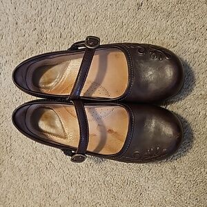 Dansko Genuine Leather Mary Jane Clog Heels Brown Floral Tooled 38 8